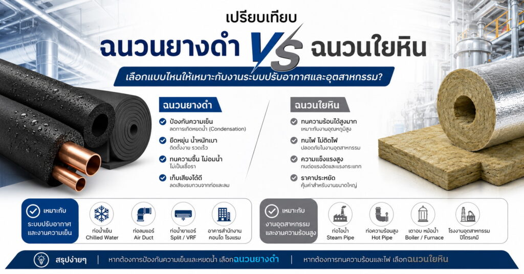ฉนวนยางดำ vs ฉนวนใยหิน