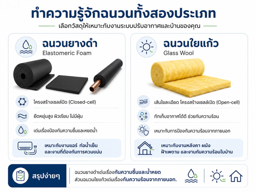 ทำความรู้จักฉนวนยางดำและฉนวนใยแก้ว