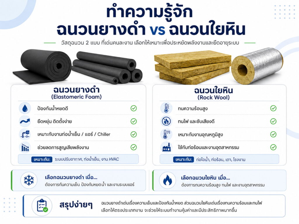 ทำความรู้จัก ฉนวนยางดำ vs ฉนวนใยหิน