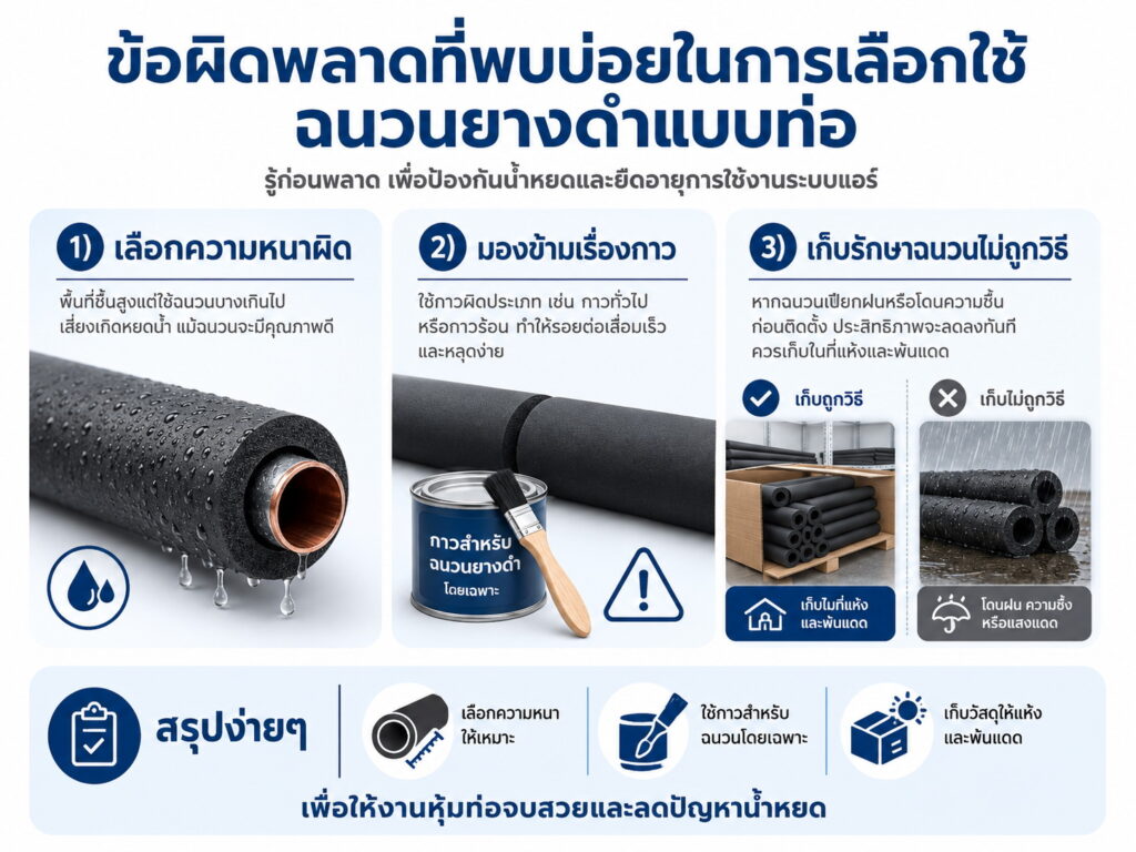 ข้อผิดพลาดที่พบบ่อยในการเลือกใช้ฉนวนยางดำแบบท่อ
