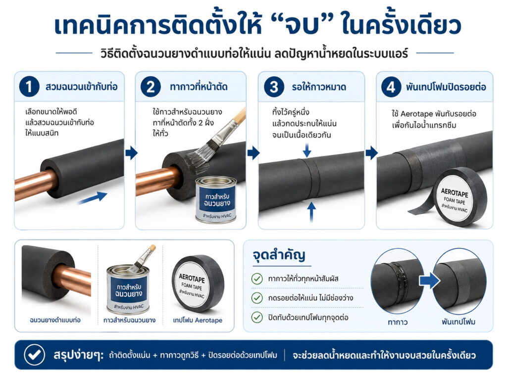 เทคนิคติดตั้งฉนวนยางดำแบบท่อ