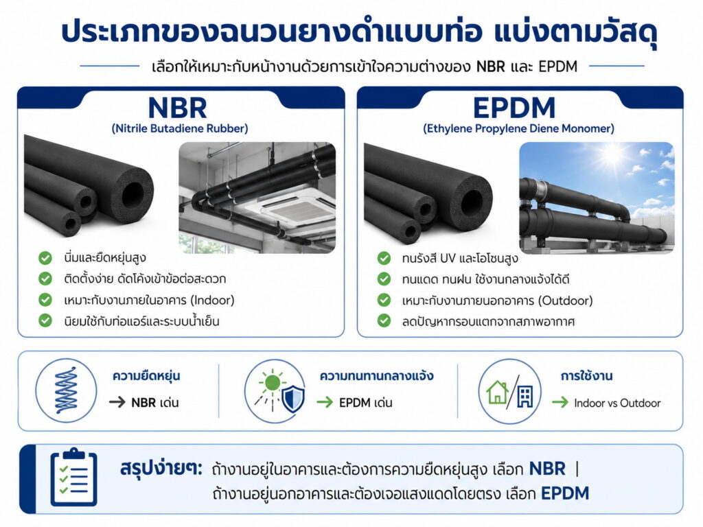 ประเภทของฉนวนยางดำแบบท่อ แบ่งตามวัสดุ