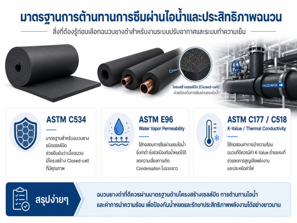 มาตรฐานการต้านทานการซึมผ่านไอน้ำและประสิทธิภาพฉนวนยางดำ