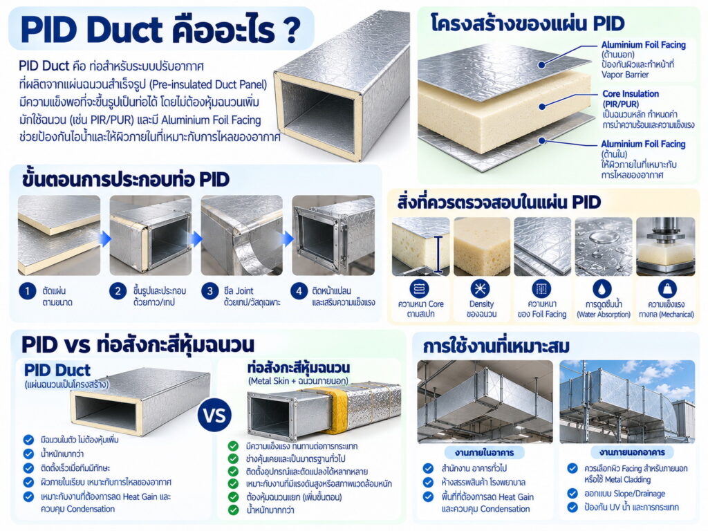 โครงสร้างของแผ่น PID และความต่างจากท่อสังกะสีหุ้มฉนวนอย่างไร