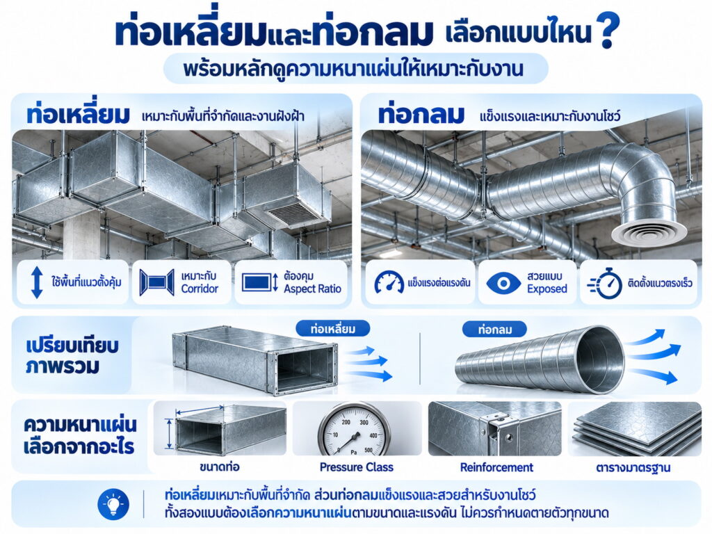 รูปแบบท่อเหลี่ยมและท่อกลมท่อดักท์สังกะสี