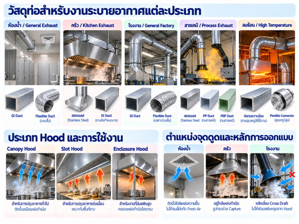 วัสดุท่อสำหรับงานระบายอากาศแต่ละประเภท